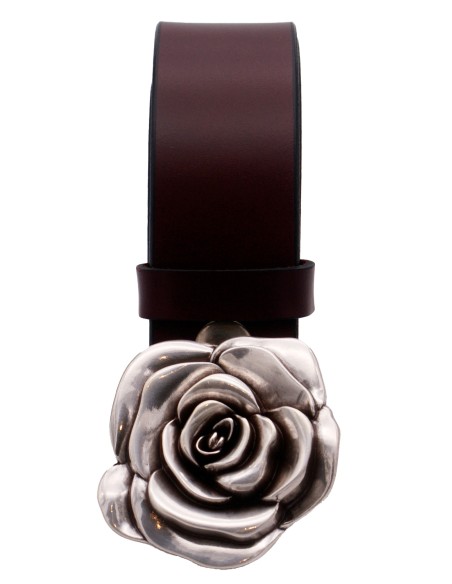 Ceinture Bordeaux 4 cm boucle moto Fleur de Rose 57
