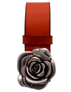 Ceinture en cuir Orange 4 cm boucle Fleur de Rose 57 2