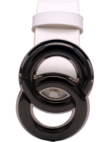 Ceinture artisanale en cuir blanc 4 cm boucle...