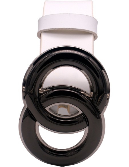 Ceinture artisanale en cuir blanc 4 cm boucle double anneau 51