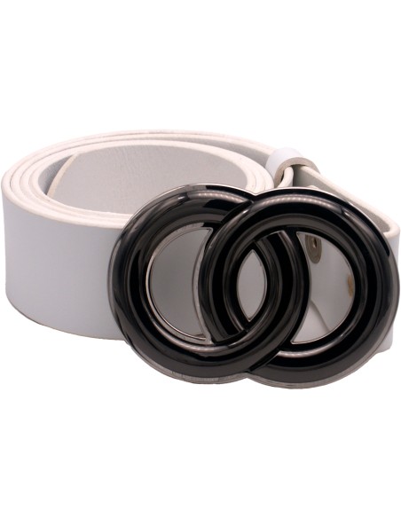 Ceinture artisanale en cuir blanc 4 cm boucle double anneau 51