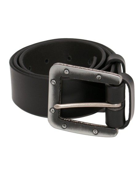 Ceinture en cuir noir 4 cm boucle industrielle