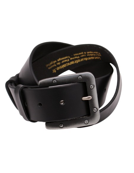 Ceinture en cuir noir 4 cm boucle industrielle