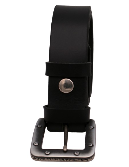 Ceinture en cuir noir 4 cm boucle industrielle