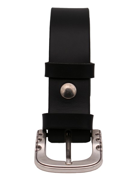 Ceinture en cuir noire 4 cm boucle argentée brillante