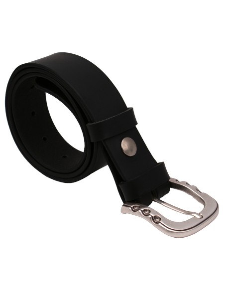 Ceinture en cuir noire 4 cm boucle argentée brillante