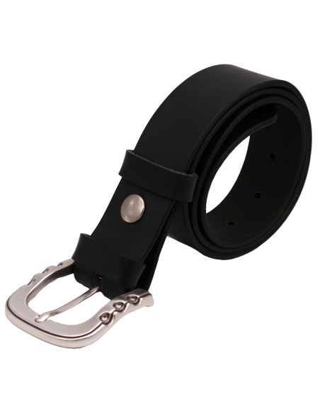 Ceinture en cuir noire 4 cm boucle argentée brillante