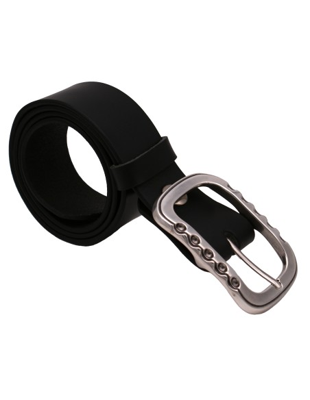 Ceinture en cuir noire 4 cm boucle double argentée brillante