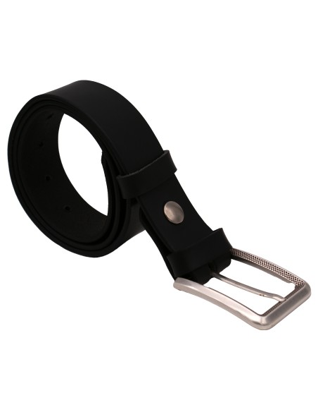 Ceinture en cuir noir 4 cm boucle argentée ciselée