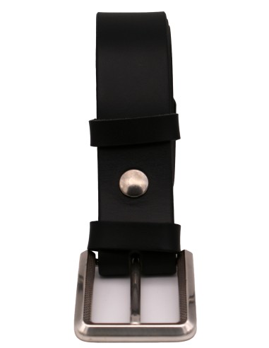 Ceinture en cuir noir 4 cm boucle argentée ciselée
