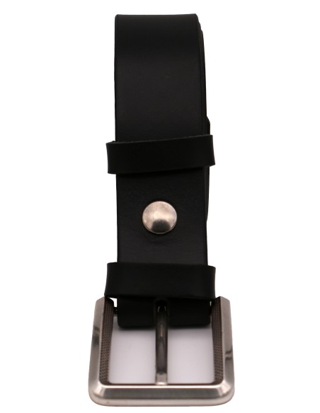 Ceinture en cuir noir 4 cm boucle argentée ciselée