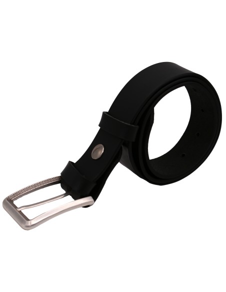 Ceinture en cuir noir 4 cm boucle argentée ciselée