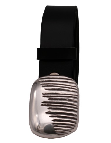 Ceinture en cuir noir 4 cm boucle strillé
