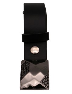 Ceinture en cuir noir 4 cm boucle strass facettes 2