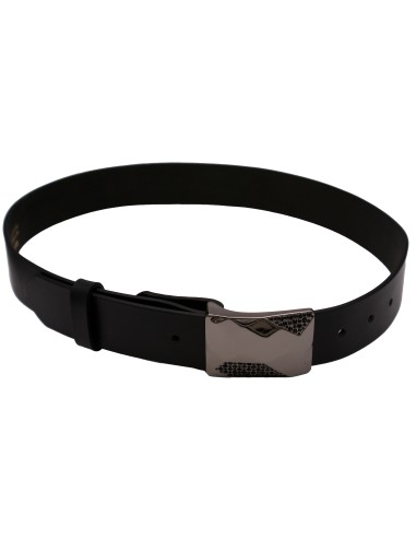 Ceinture en cuir noir 4 cm boucle strass facettes