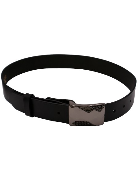 Ceinture en cuir noir 4 cm boucle strass facettes