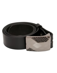 Ceinture en cuir noir 4 cm boucle strass facettes