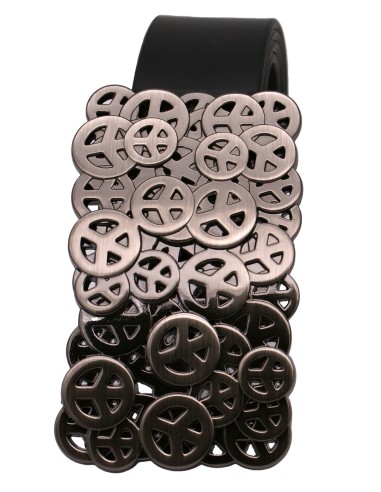 Ceinture en cuir noir 4 cm Grosse boucle peace...