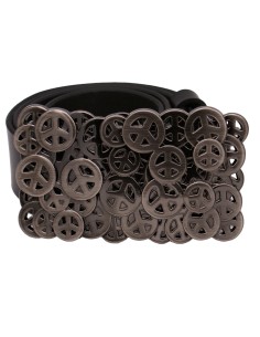 Ceinture en cuir noir 4 cm Grosse boucle peace & love
