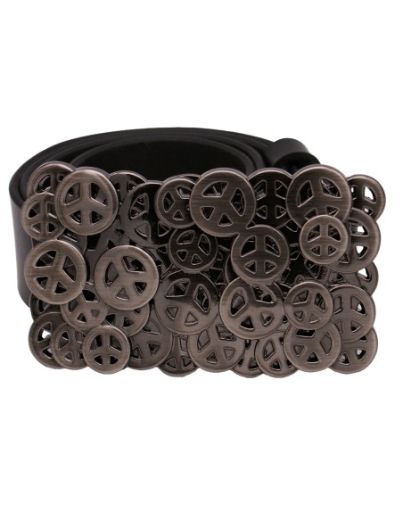 Ceinture en cuir noir 4 cm Grosse boucle peace & love