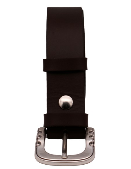 Ceinture en cuir marron foncé 4 cm boucle agentée brillante