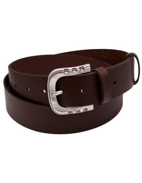 Ceinture en cuir marron foncé 4 cm boucle agentée brillante