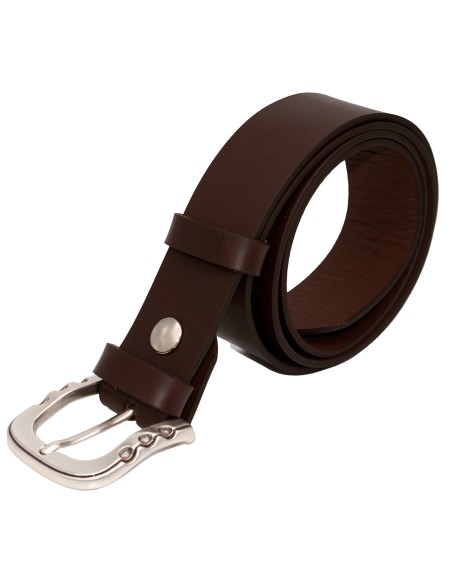 Ceinture en cuir marron foncé 4 cm boucle agentée brillante