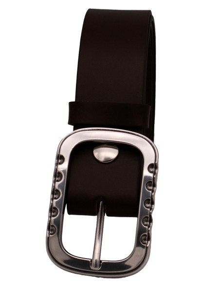 Ceinture en cuir marron foncé 4 cm boucle double agentée brillante