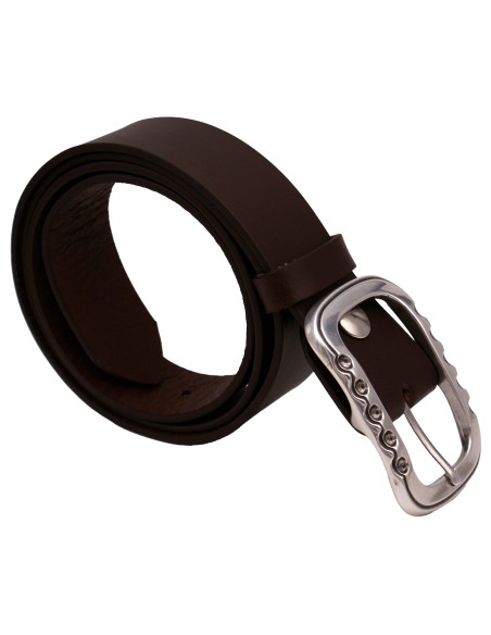 Ceinture en cuir marron foncé 4 cm boucle double agentée brillante