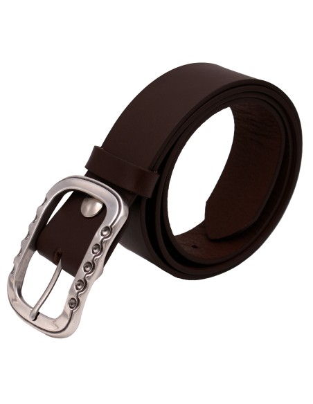 Ceinture en cuir marron foncé 4 cm boucle double agentée brillante