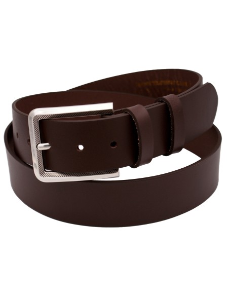 Ceinture en cuir marron foncé – 4 cm – boucle argentée finement ciselée