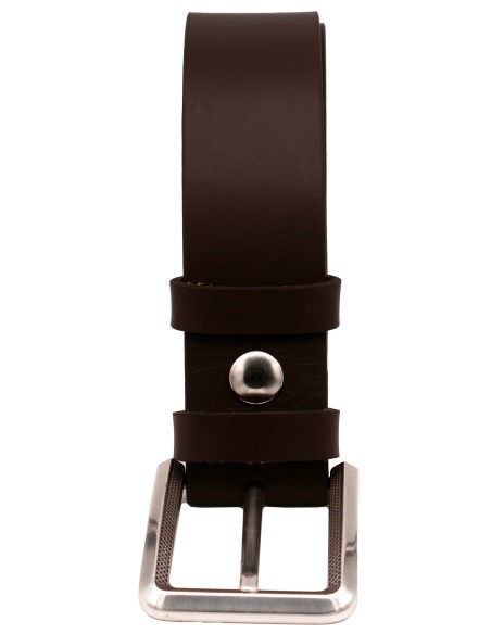 Ceinture en cuir marron foncé – 4 cm – boucle argentée finement ciselée