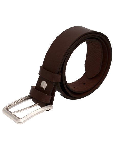 Ceinture en cuir marron foncé – 4 cm – boucle argentée finement ciselée