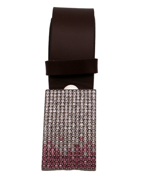 Ceinture en cuir marron foncé – 4 cm – boucle plaque strass rose