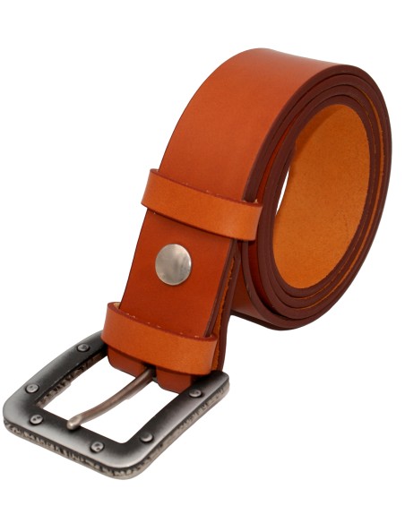 Ceinture artisanale en cuir Camel 4 cm boucle Industrielle