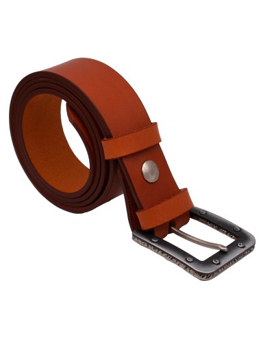 Ceinture artisanale en cuir Camel 4 cm boucle...