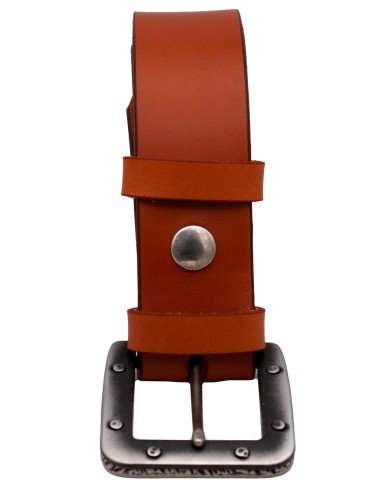 Ceinture artisanale en cuir Camel 4 cm boucle...