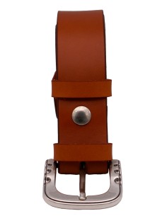 Ceinture artisanale en cuir Camel 4 cm boucle argenté... 2