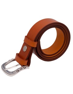 Ceinture artisanale en cuir Camel 4 cm boucle argenté...