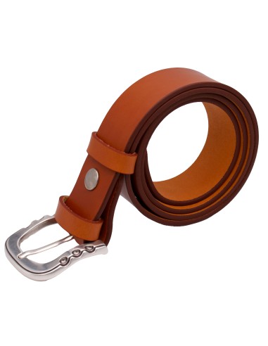 Ceinture artisanale en cuir Camel 4 cm boucle argenté brillante