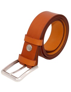 Ceinture artisanale en cuir Camel 4 cm boucle argenté...