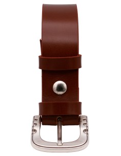 Ceinture cognac 4 cm en cuir pleine fleur, boucle argentée brillante au design travaillé - vue de trois quarts 2