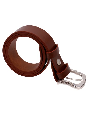 Ceinture artisanale cognac 4 cm fabriquée en France, boucle argentée brillante élégante et robuste