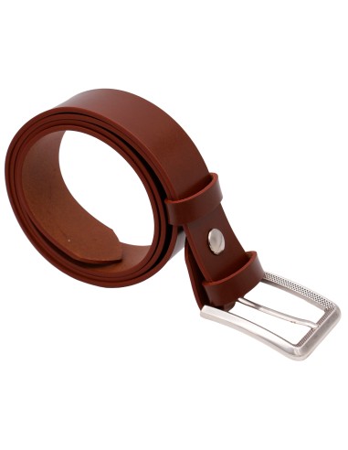 Ceinture cognac artisanale 4 cm avec boucle argentée ciselée élégante - vue détaillée
