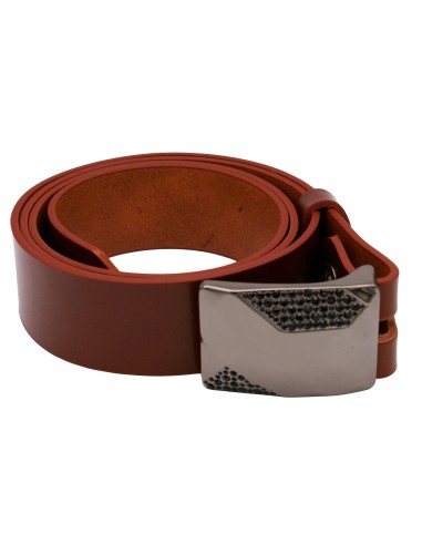 Ceinture en cuir cognac 4 cm – Boucle plaque noire brillante facettée avec strass noirs