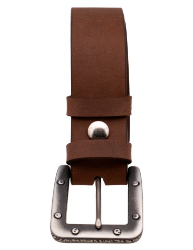 Ceinture en cuir pleine fleur 4 cm marron – boucle industrielle métal vieilli