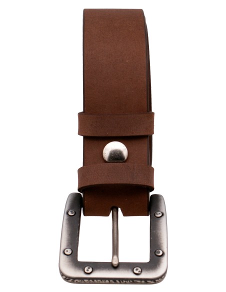 Ceinture en cuir pleine fleur 4 cm marron – boucle industrielle métal vieilli