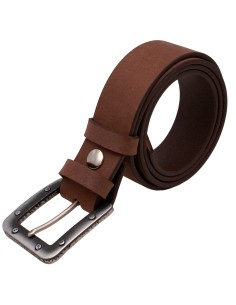 Ceinture en cuir marron 4 cm avec boucle industrielle métal vieilli – vue de face