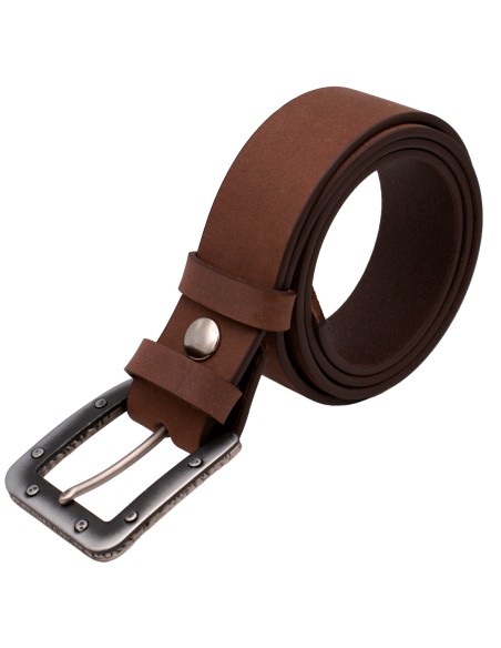 Ceinture en cuir marron 4 cm avec boucle industrielle métal vieilli – vue de face