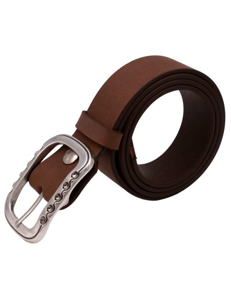 Ceinture marron 4 cm boucle double argentée brillante démontable – vue enroulée